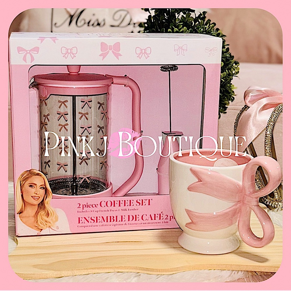 💗☕️{Paris Hilton} Bow Design French Press/Milk Frother+Coffee Mug | Home Bundle!